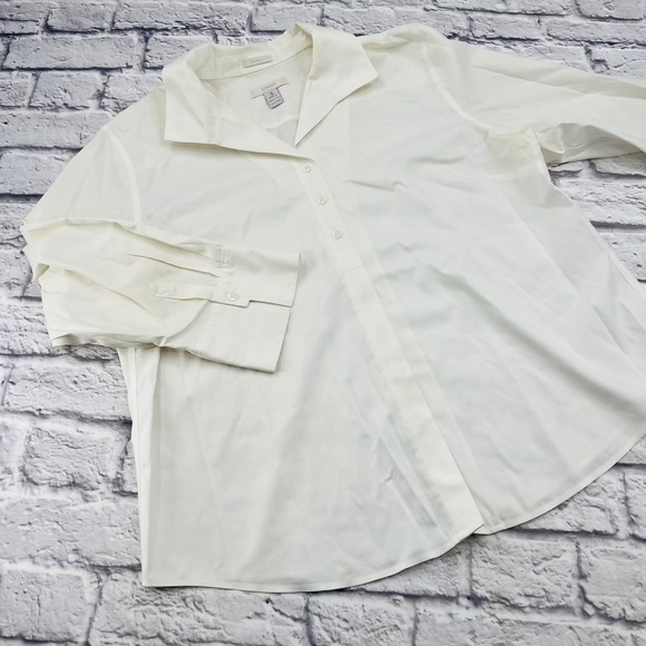 Chicos Womens No Iron White Long Sleeve Button Down Shirt Blouse  Size 3 XL - Picture 1 of 9